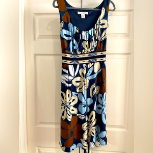 NWT Sleeveless Pleated Tie Back Navy Blue Floral Dress